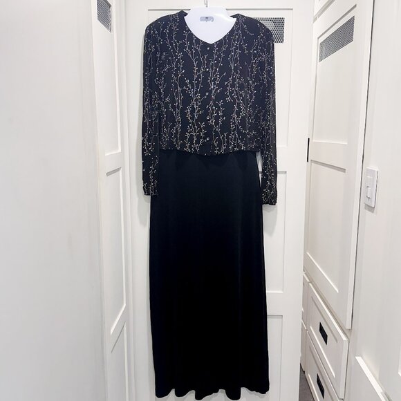 Vintage 90s 2 Piece Maxi Dress Jacket Black Spandex Witchy Halloween Glitter - Picture 1 of 9